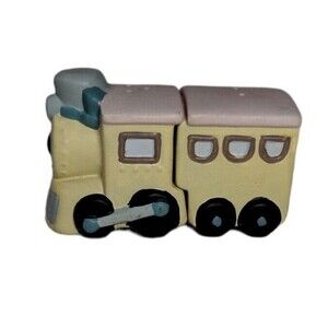 Vintage Train Salt Pepper Shakers Pastel Engine Car Yellow Blue Pink